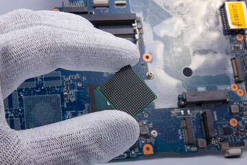 Semiconductor BGA chip on motherboard background