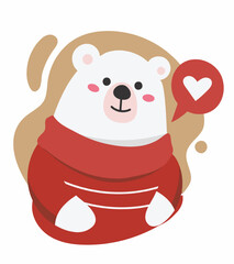 Polar bear wearing a red heart jumper. Winter chat icon, web banner