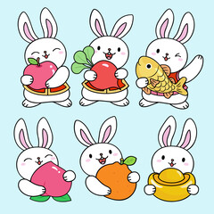 Rabbit is holding a mascot associated with Chinese New Year