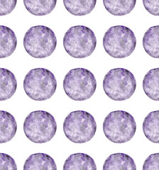 Watercolor moon pattern illustration. Purpule, grey colors, circle, full view. Hand drawn water colour painting, isolated on white background. PNG