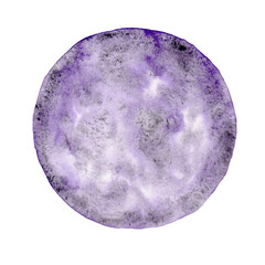 Watercolor moon illustration. Purple, circle, full view.	PNG