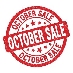 OCTOBER SALE text written on red round stamp sign.