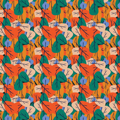 Obraz na płótnie Canvas Colorful spring leaves seamless vector pattern 