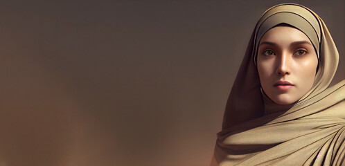 Woman wearing hijab with empty space 3d illustrated 
