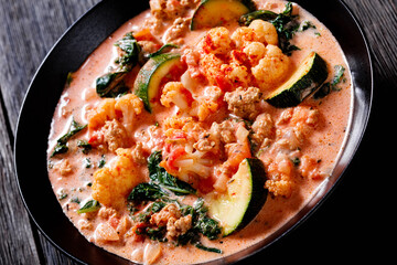 Creamy Tomato Soup with ground Chicken and veggies