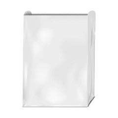Blank white paper bag vector mockup. Food eco package realistic mock-up