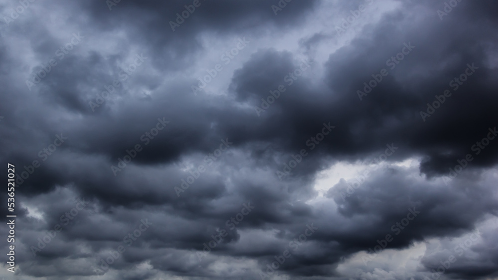 Poster The dark sky with heavy clouds converging and a violent storm before the rain.Bad or moody weather sky and environment. carbon dioxide emissions, greenhouse effect, global warming, climate change