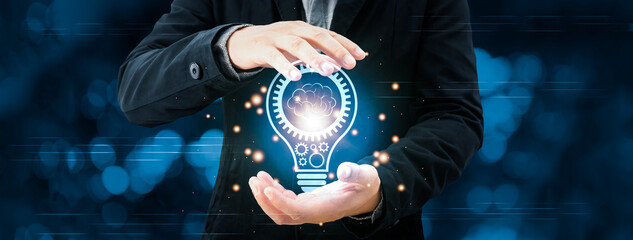 Hands holding light bulb for Concept new ideas with innovation communication technology,Creative and new business idea concept.