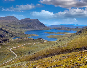 Scenic views from the top of the Gaustatoppen peak, the highest mountain Telemark, Norway,