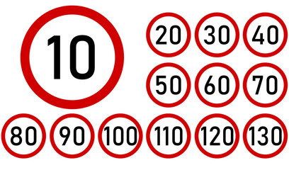 Set of generic speed limit signs for maximum speed - obrazy, fototapety, plakaty