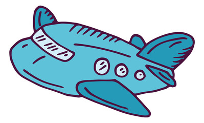 Blue plane in childish drawing style. Cute airplane toy