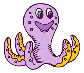 Cute purple octopus. Funny smiling animal toy