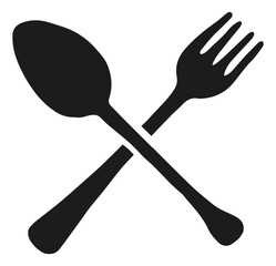 Crossed spoon and fork black silhouettes. Cutlery symbol - obrazy, fototapety, plakaty
