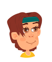 Cartoon boy avatar. Cute kid with brown hair. Child portrait