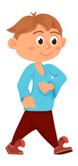 Marching kid. Fast walking boy. Cute cartoon child