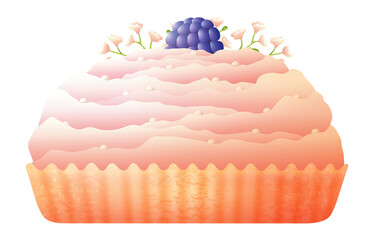 Cream berry tart. French little cake with blackberry on top