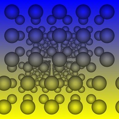 spherical design in different size arrangement and composition in the blue and yellow colours of Ukraine