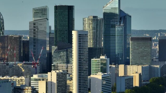 Aerial view. Most Visited Travel European City. Modern parisian business district. French Manhattan