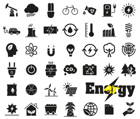 Simple set of vector line icons related to energy types.
