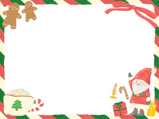 Christmas decoration frame dwarf santa claus and gingerbread man cute hand drawn illustration / クリスマスの装飾フレーム 小人サンタクロースとジンジャーブレッドマン かわいい手描きイラスト