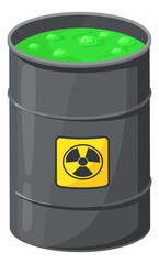 Metal barrel with green liquid and yellow hazard sign