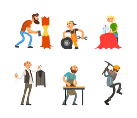 Man and Woman Character Engaged in Different Profession Wearing Uniform and Working Vector Set