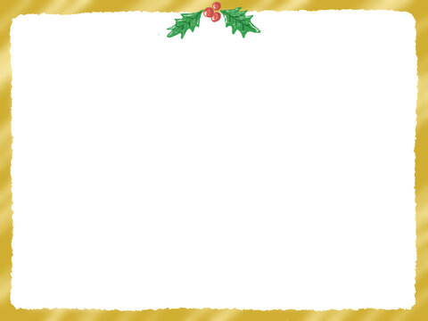 Gold color christmas decoration frame simple hand drawn illustration / ゴールド クリスマスの装飾フレーム  シンプルな手描きイラスト