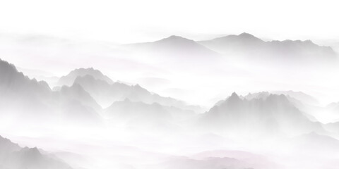 mountains in the fog