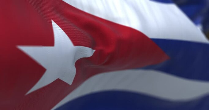 Close-up view of the Cuba national flag waving in the wind