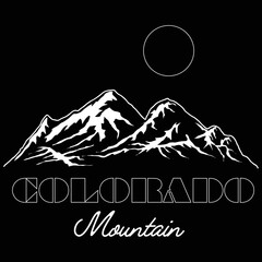 COLORADO MOUNTAIN ADVENTURE. BLACK AND WHITE OUTLINE  PRINT. Editable vector File