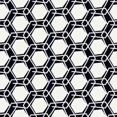 Paint brush hexagons. Hand drawn honeycombs background. Hexahedrons wallpaper. Hives motif. Geometric backdrop. Ethnic digital paper. Web designing. Textile print. Seamless pattern.