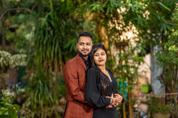 New Delhi, India - Oct 2 22: Pre wedding shoot of a young Indian couple at Photo Paradise studio in...