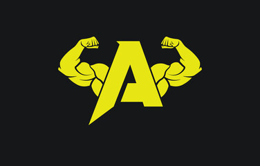 Fitness Gym logo with letter A, bicep flex logo