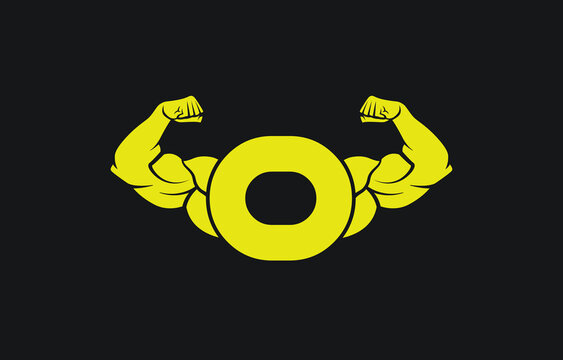 Fitness Gym logo with letter O, bicep flex logo, vector, design, emblem, icon
