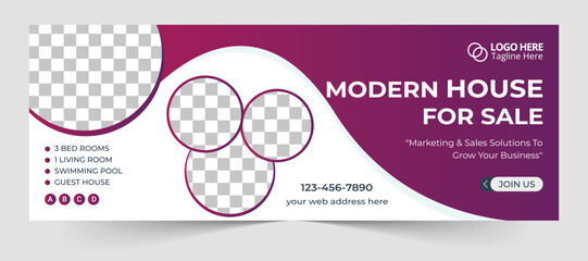 Real estate social media cover page template and Modern House web banner promotion layout