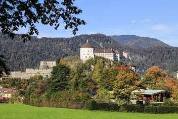 Kufstein castle on a hilltop in colorful autumn, Tyrol. The fortress dominated over the Inn river trade path in the Medieval era.