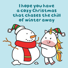 Christmas Flashcard for Children. Cute Unicorn theme. Ready to print. Printable game card. Educational card for preschool. Vector illustration.