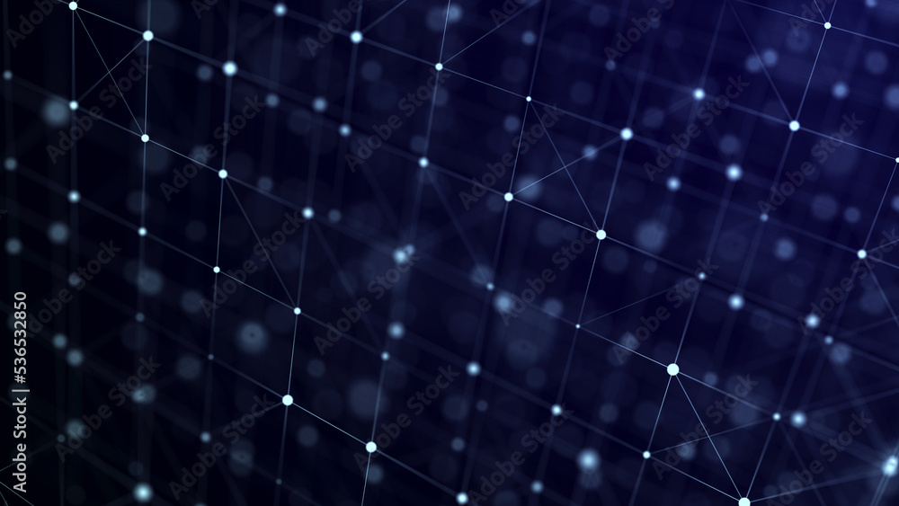 Poster big data visualization. network connection structure with chaotic distribution of points and lines. 