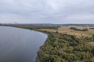 View of drone of lake Steinhuder Meer in Germany