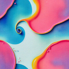 Rainbow volumetric seamless pattern in 3D style. Splash swirling multicolour repeat pattern