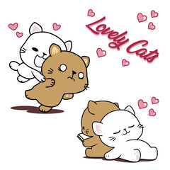 vector set of cats love each other