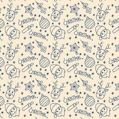 Christmas Hand drawn Outline Seamless Pattern