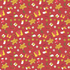 Vector Christmas Pattern on Red Background