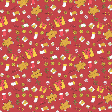 Vector Christmas Pattern on Red Background