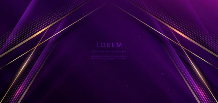Abstract elegant dark purple background with golden line and lighting effect sparkle. Luxury template design.