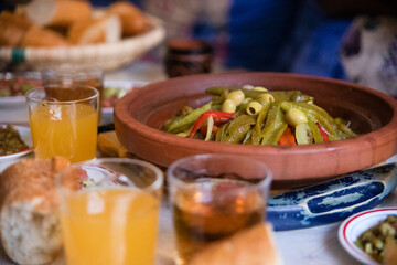 Moroccan Tajine of meat that is the typical dish of Morocco and is usually accompanied with olives and drinks like juice and tea, is a common dish and very typical of this Arab country.