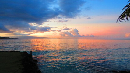 A beautiful and colorful sunset on the pacific island of Samoa 