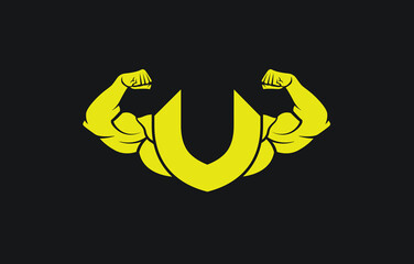 bodybuilder creative vector with letter V, gym and fitness logo, design, emblem and icon