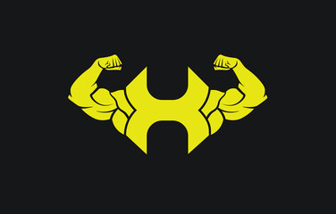 Fitness Gym logo with letter X, bicep flex logo
