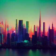 Fototapeta na wymiar Bright retro futuristic city
